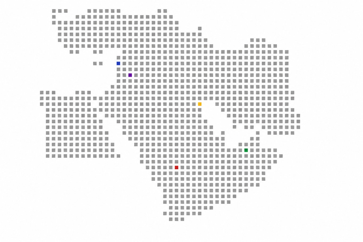 The Blue LED regional presence map with square dot markers across MENA and colored country locations.
